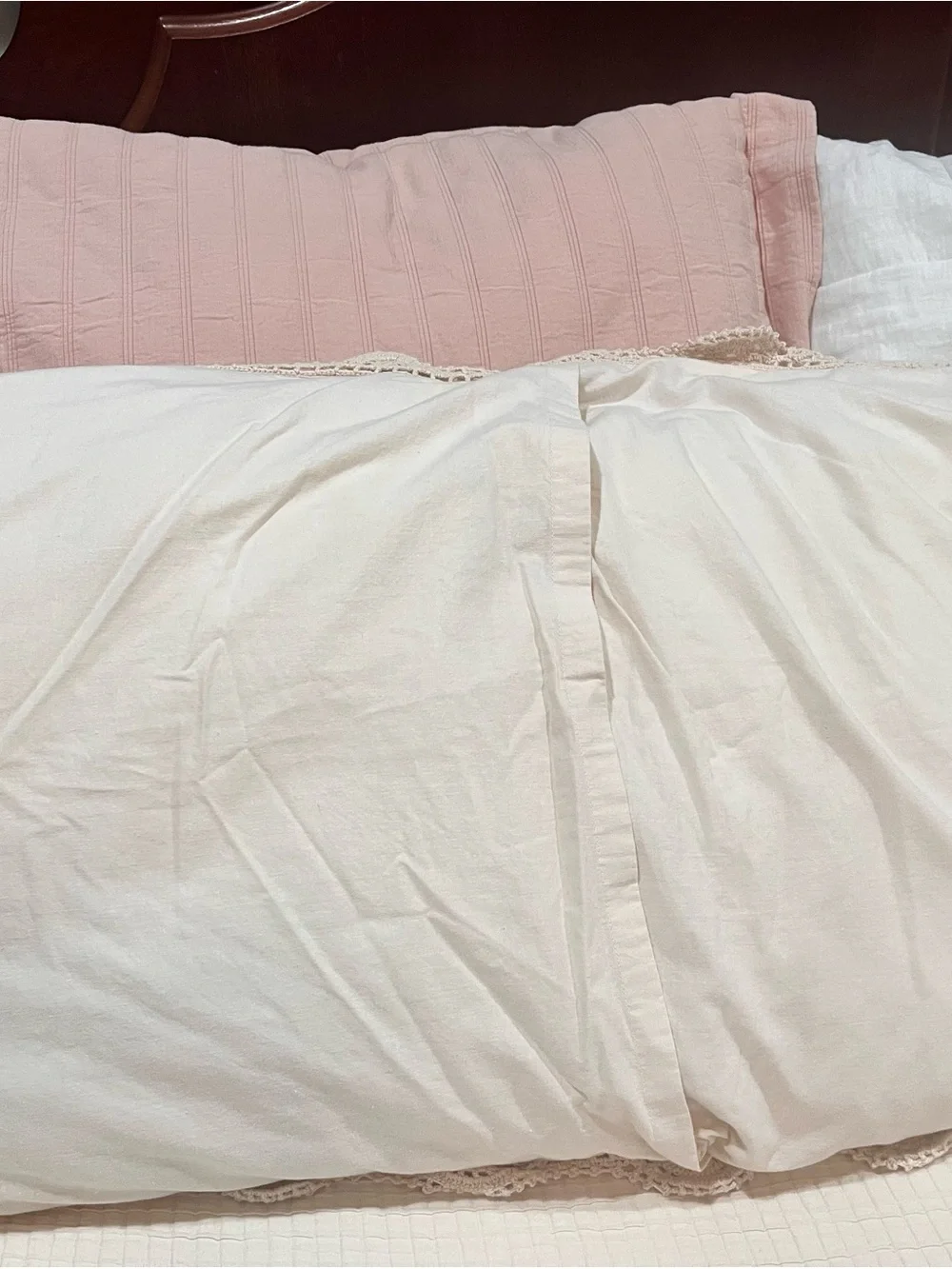 Set of 2 King Size Crochet Lace Decorative Pillow Cover Cream Cottagecore